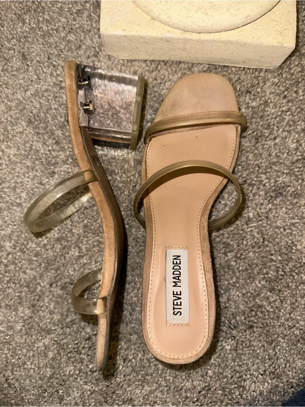 Steve Madden Nude Clear-Strap Block Heel Sandals - Picture 2 of 3